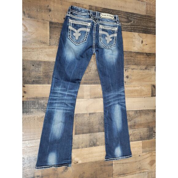 Rock Revival Sherry Boot‎ Jeans Womens 28 Dark Wash Blue Denim Sequin Rhinestone - Picture 4 of 8